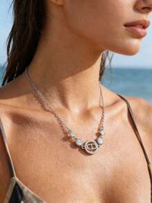 1件精美微镶水钻CD字母钛钢项链，简约百搭猪鼻子水钻项链（女士款） - 項鍊 - 查看 7