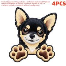 Embroidered Chihuahua Dog Heat Transfer Sticker, Black-Brown With Brown Paw Print. This Washable Sticker Is Suitable For T-Shirts, Hoodies, Jeans, Backpacks, And Throw Pillows. - 4in/10.16cm - View 13