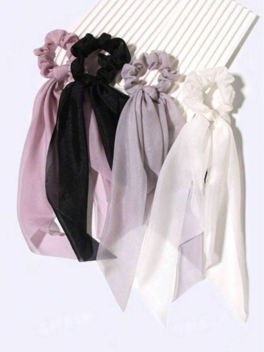 Random Color Crystal Satin Scrunchie, Hair Tie With Ribbon Streamers, Suitable For Ponytail Car Bathroom Hair Accessories Scrunchy Hair Ties - Multicolor - View 1