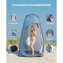 Pop Up Shower Tent, Instant Portable Privacy Tent Changing Room With Hanging Bag, Ground Stakes, Ropes, Carry Bag, 190T Polyester With Silver Coating, Quick Setup, For Camping, Beach, Fishing - Pop-up Shower Bag L48*W48*H84inch - View 5