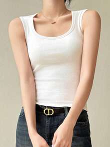 Women Casual Solid Slim Spring Summer Streetwear Daily Vacation Sexy Tank Crop Top - trắng - Xem 12