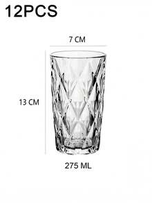 6-Piece Minimalist Transparent Glass Water Cup Set, Suitable For Home Use, Coffee Cups, Juice Cups, Whiskey Cups, Straight-Sided Textured Beverage Cups, Multiple Sizes Available, Party Table Cups. - DM312 (275ml) - View 12