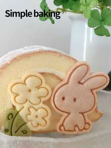 A Cute Little Rabbit-Shaped Cookie Cutter, A Cookie Stamp Featuring A Little Rabbit, Chrysanthemum And Rose Patterns, A Kitchen Parent-Child Cookie Mold, A Set Of Love Snacks-Making Tools For Giving To Mom. - View 2