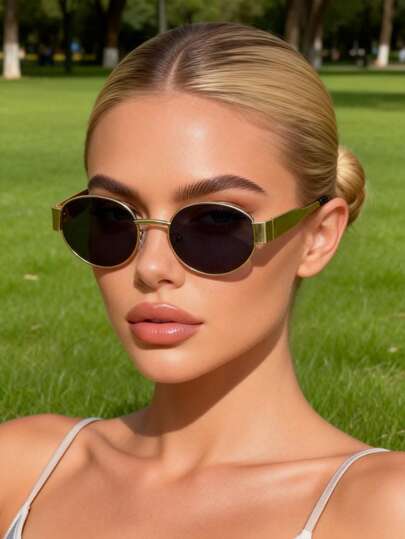 1件装女士金属铜色经典全框现代简约风格ins风时尚眼镜，适合夏季驾驶、钓鱼、露营、锐舞派对、街头摄影、热带海滩度假、家庭出游、外出装扮、约会装扮等场合，时尚配饰