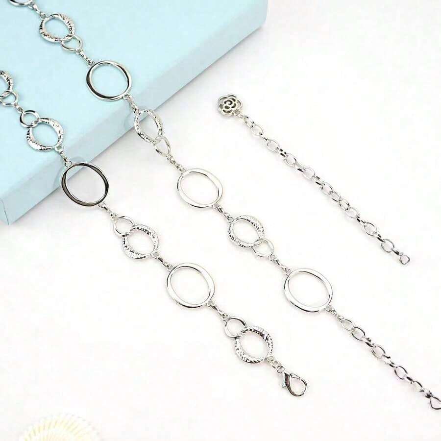 Metallic Chain Decorative Belt Women, Versatile & Stylish Dresses, Fashion Body Chain With Hollow O-Ring Waist Chains Summer, School Fall, Autumn, Halloween - Bạc - Xem 1