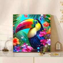 Kit de pintura de diamantes 5D, Tucán en flores, mosaico de diamantes redondos completos de acrílico, punto de cruz, decoración del hogar y regalo de oficina perfectos - Ver 3