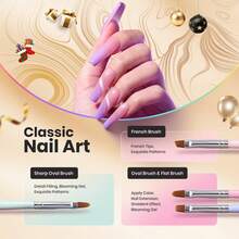Beetles Gel Polish Nail Art Brushes Wood Alloy Handle, Dotting Pen Clean Up Liner French Nail Brush Set - 6pcs Gray Nail Brush - 查看 3
