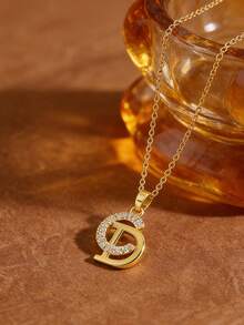 1pc Fashion Rhinestone C & D Letter Titanium Steel Necklace, Cross-Border Hot Selling Elegant Niche Design Versatile Choker Necklace For Women - Necklace - View 9