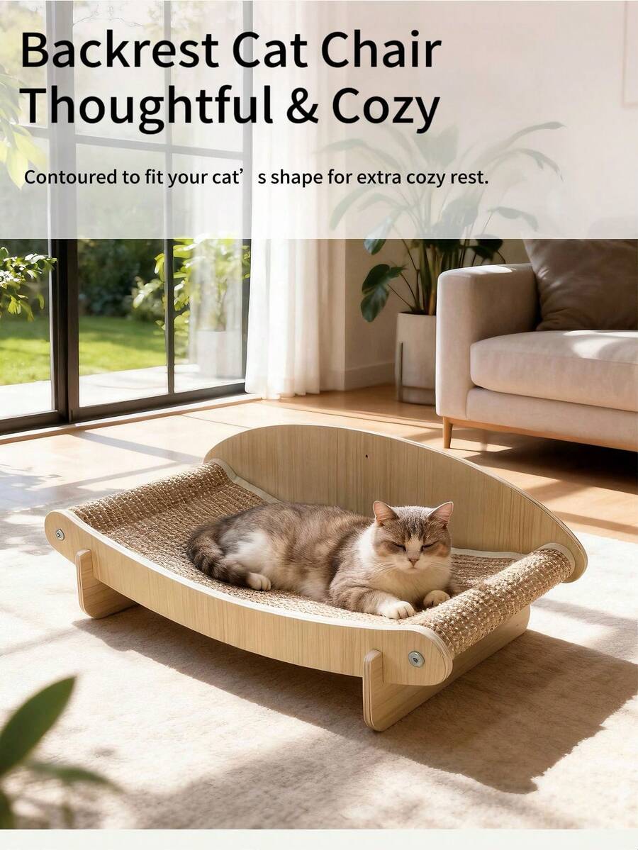 Tabla rascadora de sisal, sillón de descanso para gatos, estructura de madera estable, almohadilla rascadora, adecuado para todas las estaciones, sillón chaise lounge - Silla individual para gatos con respaldo - Ver 1