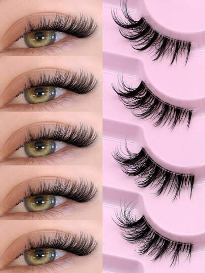 GROINNEYA 7 Pairs Striped Transparent Cat Eye Soft Fluffy Mink Fur False Eyelashes, Elongating Winged Crossed Spiky Reusable Eyelashes, Suitable For Work, Dates, Weddings, Travel And Holidays