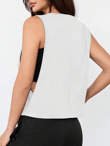 Women's Loose Sleeveless Diamond Pattern Fabric Sports Tank Top, Suitable For Outdoor Leisure, Commuting, Gym Workout, Short Coverup For Spring/Summer - White - View 2