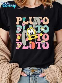 Disney Women's Disney Winnie-The-Pooh "EASTER"T-Shirt -  Round-Neck Top, Soft Cotton Breathable Fabric, Summer Casual Vacation Style, Fun Design, Suitable For Easter Celebrations & Amusement Scene Enthusiasts, Breathable And Comfortable - màu đen - Xem 2