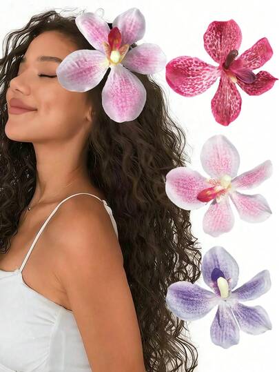 3 pièces Pinces à cheveux avec fleurs artificielles de style bohème, accessoires pour cheveux de femmes convenant pour les vacances, les voyages et les séances photo