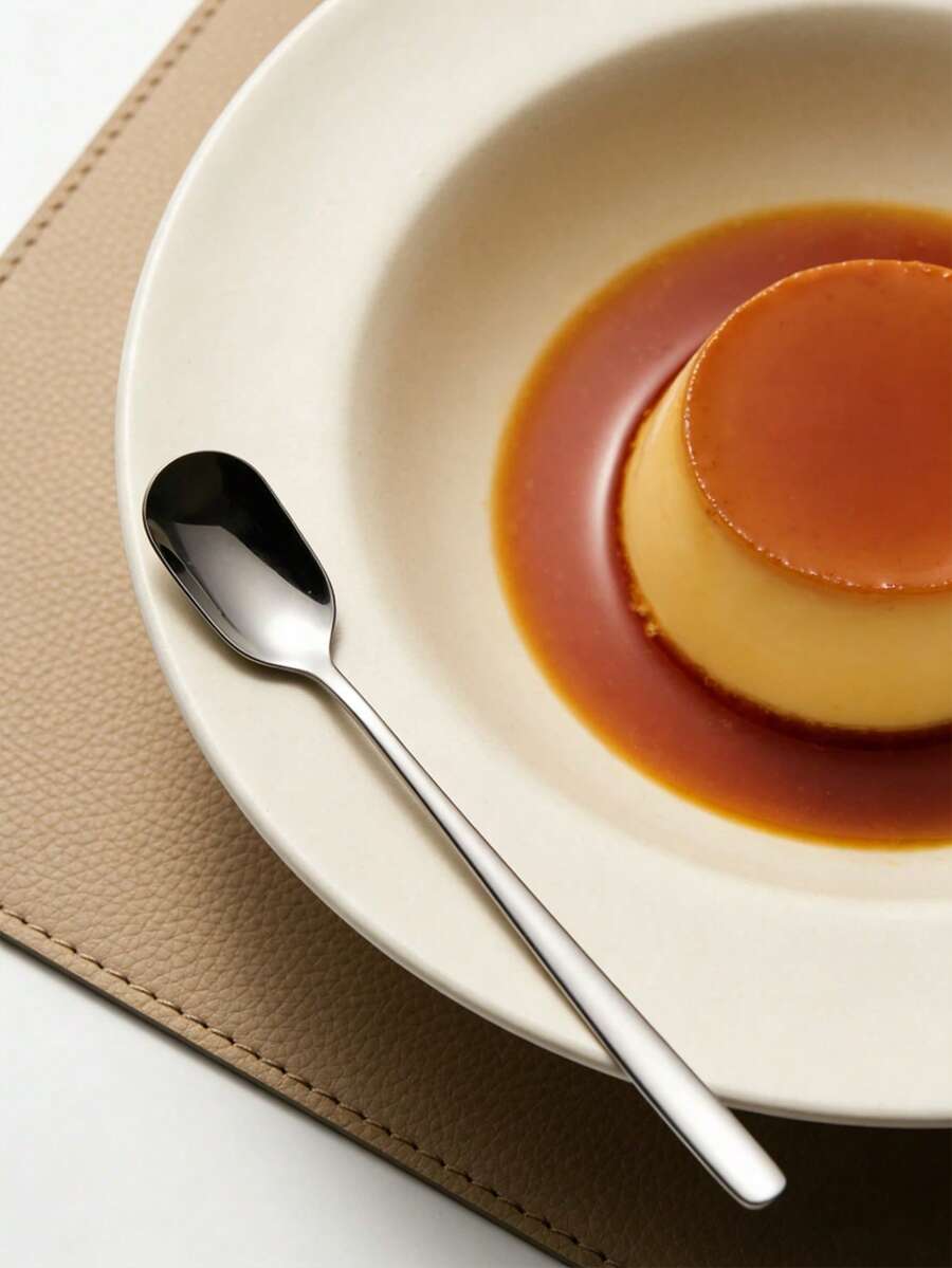 1pc Minimalist Stainless Steel Korean Style Long Handle Mixing Spoon, Condiment Spoon, Coffee Spoon, Dessert Spoon, Honey Spoon, Mug Spoon - Silver - View 1