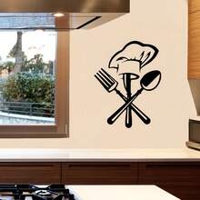 1 miếng dán vinyl hình mũ đầu bếp và dụng cụ nhà bếp, có thể tháo rời, tự dính, chống thấm nước, thích hợp cho phòng ăn, nhà bếp, phòng khách và trang trí nhà cửa. - Nhiều màu - Xem 3