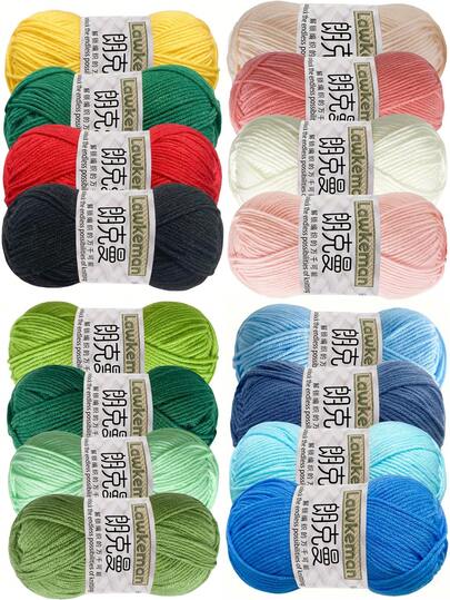 Lawkeman 4 piezas/200g Hilo tejido a mano multicolor, mantas de ganchillo, ropa, bolsos, pantuflas, hilo suave para ganchillo, aproximadamente 50g/pieza hilo de grosor medio, bufandas de ganchillo, sombreros, suéteres, regalos DIY para familiares y amigos, adecuado para principiantes, set de regalo