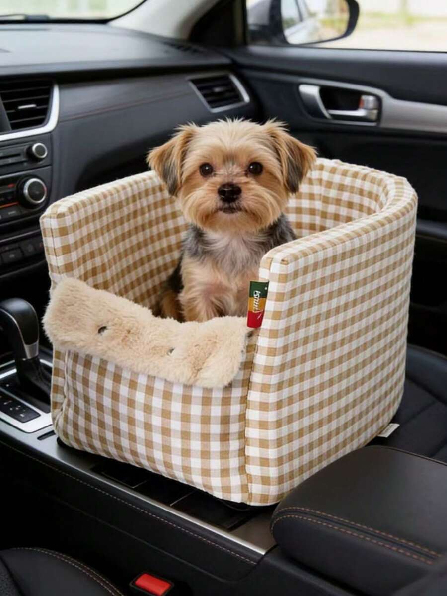 1pc Pet Car Seat For Dog And Cat, Center Console Dog Booster Seat With Protection Seat Belt And Soft Cushion - Multicolor - View 1