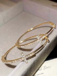 一对十字耳环，适合日常佩戴 - 金黃色 - 查看 3