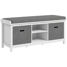 Shoe Storage Bench With Cushion Seat - White/Grey - White - View 10