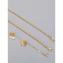 3pcs Stylish Butterfly & Twisted Rope Decor Anklet Set, Suitable For Women's Daily Wear, Dating, Vacation And Gifts,Gold Jewelry,Summer,Valentine's Day - 黃金 - 查看 3