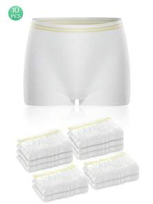 10 piezas/paquete Ropa interior de malla de recuperación de cesárea CARER, pantalones cortos elásticos de cuidado, bragas desechables de maternidad de cintura alta - Blanco - Ver 2