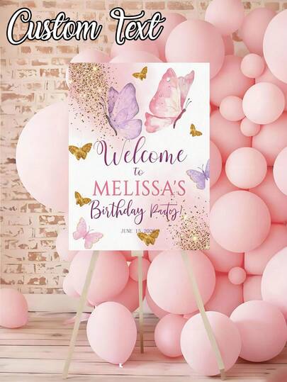 1pc - Personalized Birthday Poster, Birthday Party Signage, Includes Elegant Birthday Celebration Welcome Sign With Name, Photo Birthday Party Welcome Sign, Customized Birthday Welcome Plaque, Suitable For Room Decor, Bathroom Decor, Wall Decor, Graduation Decor, Retro Decor