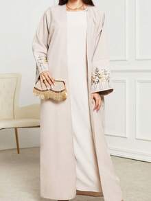 New Ramadan Middle Eastern Ramadan Abaya Robe With Embroidery - Apricot - View 3