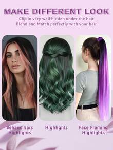1 Piece Real Human Hair Clip-In Hair Extensions, Multiple Colors Available, Colored Hairpieces, 16 Inch Straight Human Hair Extensions For Women, Add Hair Volume, Natural & Fluffy, Suitable For Parties, Cosplay & Other Occasions - Multicolor - View 5