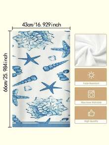 6pcs Modern Cartoon Ocean Theme Kitchen Towels, Soft Polyester Dish Cloths, Starfish & Shell Design, Machine Washable, Rectangular Hand Towels, Suitable For Beach Party Supplies - Navy Blue - View 9