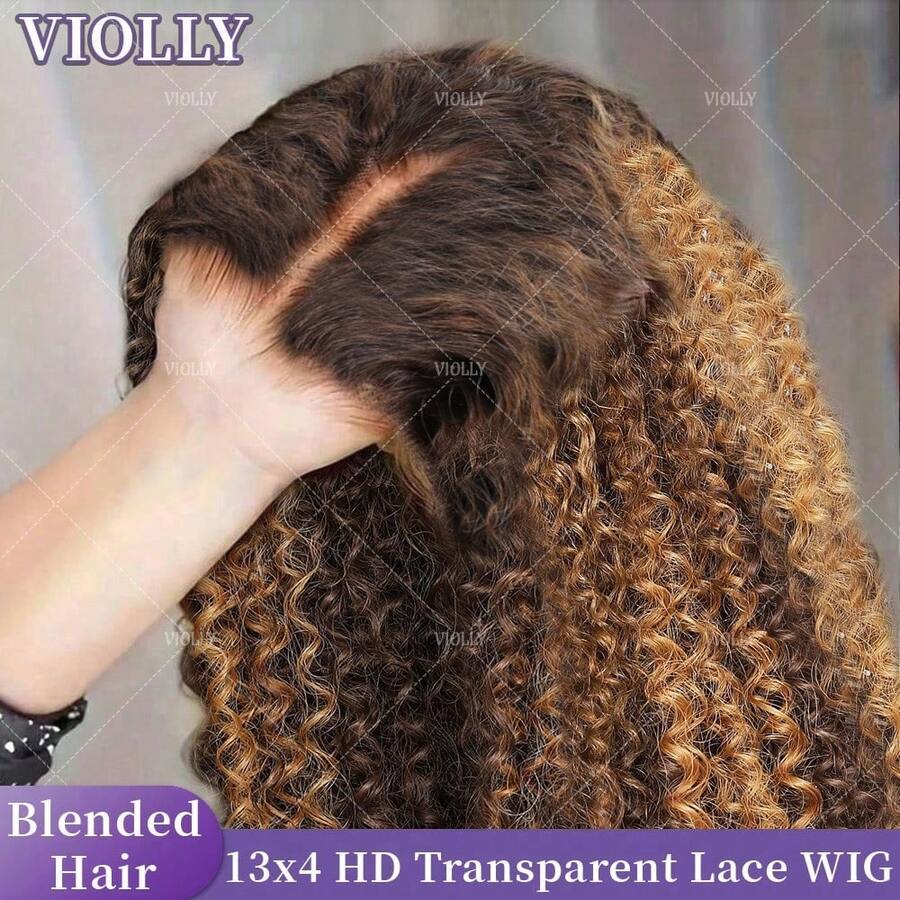 VIOLLY 200pcs High Density 13x4 Full Transparent Lace Front Wig With Baby Hair, Brown/Natural Black/Brown Ombre Honey Blonde Deep Wave Curly Synthetic Wig, Heat Resistant & Easy Maintenance, Suitable For Cosplay, Daily Life, Weekend, Party, Date, Shopping, Ideal Gift For Women - SP4/27 - View 1