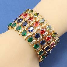 18K Gold Plated Cubic Zirconia Tennis Bracelet, Versatile Luxury Niche Design, Elegant Vintage Fashion Accessory For Women, Adjustable Length 18cm+3cm, Ideal Gift, Multiple Colors Available - Green - View 1