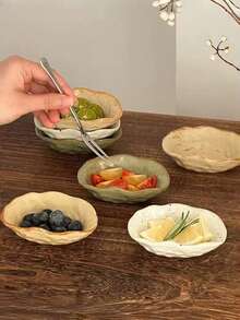 1pc Asymmetrical Shaped Ceramic Small Plate, Japanese Retro Style Dessert Snack Cake Plate, Rustic Ceramic Small Dish, Suitable For Restaurant, Living Room, Kitchen, Cafe - Multicolor - View 5