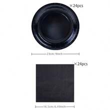 Black Disposable Tableware Set, Including 7/9 Inch Paper Plates, Paper Cups, Paper Napkins, Suitable For Birthday Party, Holiday Party, Picnic, Celebration, Wedding Tea Party, Graduation Ceremony Disposable Party Supplies - Black - View 19