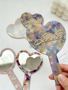 1pc Personalized Makeup Mirror, Mini Customized Handheld Mirror, Powder Compact Mirror, Portable Makeup Mirror, Personalized Women's Pocket Mirror, Suitable For Home, Travel, Makeup Bag, Wedding, Bridesmaid Gift, Multi-Functional, Highly Decorative - Multicolor - View 3