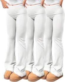 3 Piece Women's High Waisted Flare Leggings Tummy Control Yoga Pants Bootcut Wide Leg Stretch Comfort Workout Pants - 3件套 白色 - 查看 5