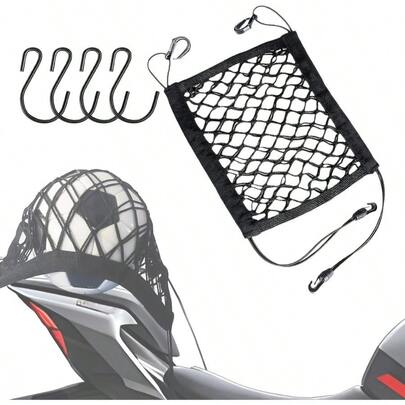 Motorcycle Cargo Net Helmet Storage, 10*12 High Elastic Double Layer Mesh Cargo Net With 4 Strong Hooks, Kid Pet Barrier Storage Bungee Net For Motorbike Bike (4 Elastic Edges)