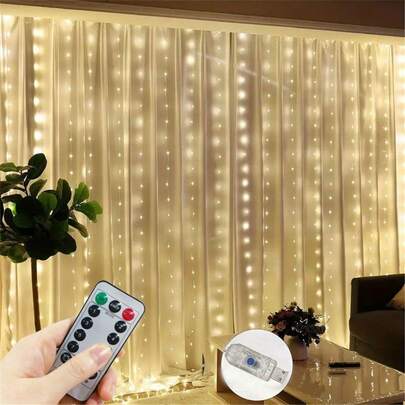 USB Powered Warm White Curtain Lights, 8 Lighting Modes, Remote Control, Home Bedroom Decor Lights For Wedding, Window, Party, Birthday, Christmas