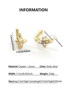 1 Pair Elegant Copper Zirconia Geometric Star U-Shaped Hoop Earrings, Versatile Petite Earrings, Great Gift For Women - Round - View 2