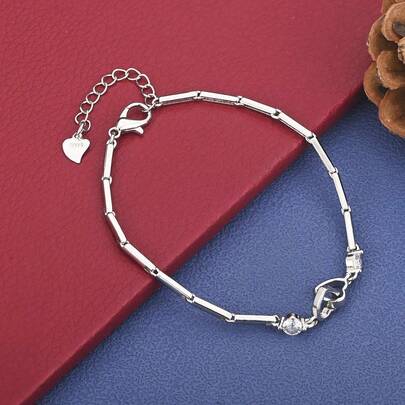 925 Sterling Silver Plated Exquisite Double Heart Zirconia Bracelet For Women, Glamour Party, Valentine's Day, Wedding Jewelry Accessories
