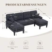 Sofas & Couches - Dark Gray + Linen + 4 Seat + Foam - View 4