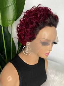 6inch Pixie Cut Wig Human Hair 13x1 Lace Frontal Wigs Human Hair Short Wig - S1/Red - View 4
