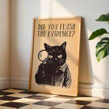 1张“你把证据冲走了吗?”趣味猫咪浴室海报。复古黑猫厕所墙饰。家居装饰,房间装饰。房间装饰美学,可选画框 - 1pc - 查看 11