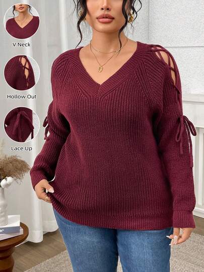 大码女式复古镂空长袖毛衣