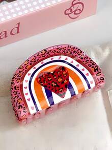 1个女士豹纹心形发爪夹，多功能发爪发夹，适合日常、约会及其他场合 - 彩色 - 查看 2