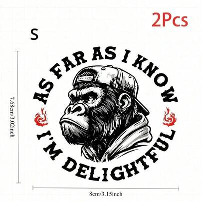 1件/2件装“据我所知，我很讨人喜欢”愤怒大猩猩街头服饰大胆讽刺语录贴片 - 熨烫贴纸，适用于T恤、卫衣、牛仔裤、包包、服装配饰、口罩、背包、帽子、枕头 - 可水洗且长效