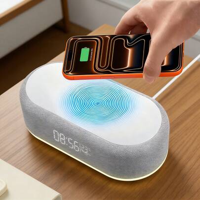 4 In 1 Wireless Fast Charging Station Digital Alarm Clock For Bedroom Desk Time Temperature Display 15W Wireless Charger Dock With Adjustable Night Light Compatible With IPhone 17 Air 16 15 14 13 12 11 Pro Max/Mini/Plus/XR/X/8, Compatible With AirPods 2/3/4/Pro/Pro 2, Compatible With Samsung S26/S25/S24/S23/S22/S21/S20/S10, Compatible With Galaxy Buds