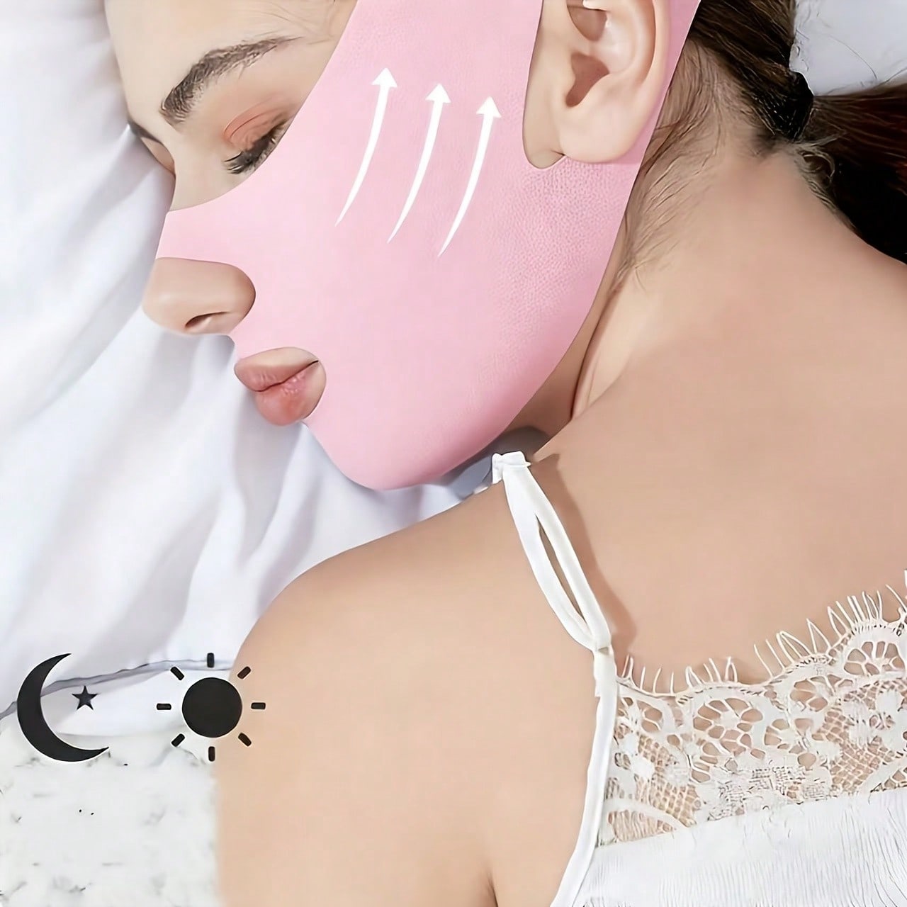 Fascia facciale a forma di V a 360°, design regolabile, riutilizzabile, accessorio per la cura della pelle durante il sonno, design con vestibilità