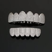A Set Of Halloween Hip-Hop Braces With Eight Upper And Eight Lower Teeth, Simple Glossy Design, Men's Style - Bạc 1 - Xem 9