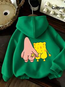 SpongeBob SquarePants 女士秋冬纯棉卡通动物印花落肩长袖休闲卫衣，百搭，氛围/复古/街头/英伦/学院风，情侣连帽衫，适合情人节、约会、浪漫郊游、节日礼物 - 鮮綠 - 查看 1