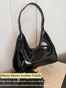 Retro Minimalist French Style Crescent Underarm Bag, Fashionable Elegant Versatile Shoulder Crossbody Baguette Handbag For Women, Korean Niche Patent Leather Baguette Crescent Shoulder Bag, Women's Handbag, Tote Bag, Fashionable Underarm Bag, Versatile Tote Bag Suitable For Shopping, Wallet, Purse, Young Female, College Student, Office Lady. Great For Office, University, Work, Business, Commuting, Outdoor Activities, Travel And Hiking[US Local Warehouse]The Best Gift Choice, Birthday Gift - Nhiều màu - Xem 4